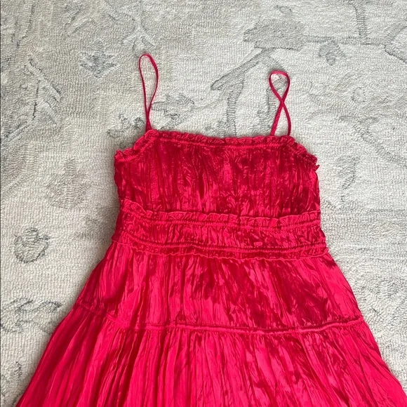 J. Crew Crinkled ruffle-trim dress Strawberry Pink Size L - Picture 6 of 9